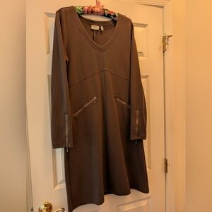Athleta Olive Green Long Sleeve Dress with Zipper Accents